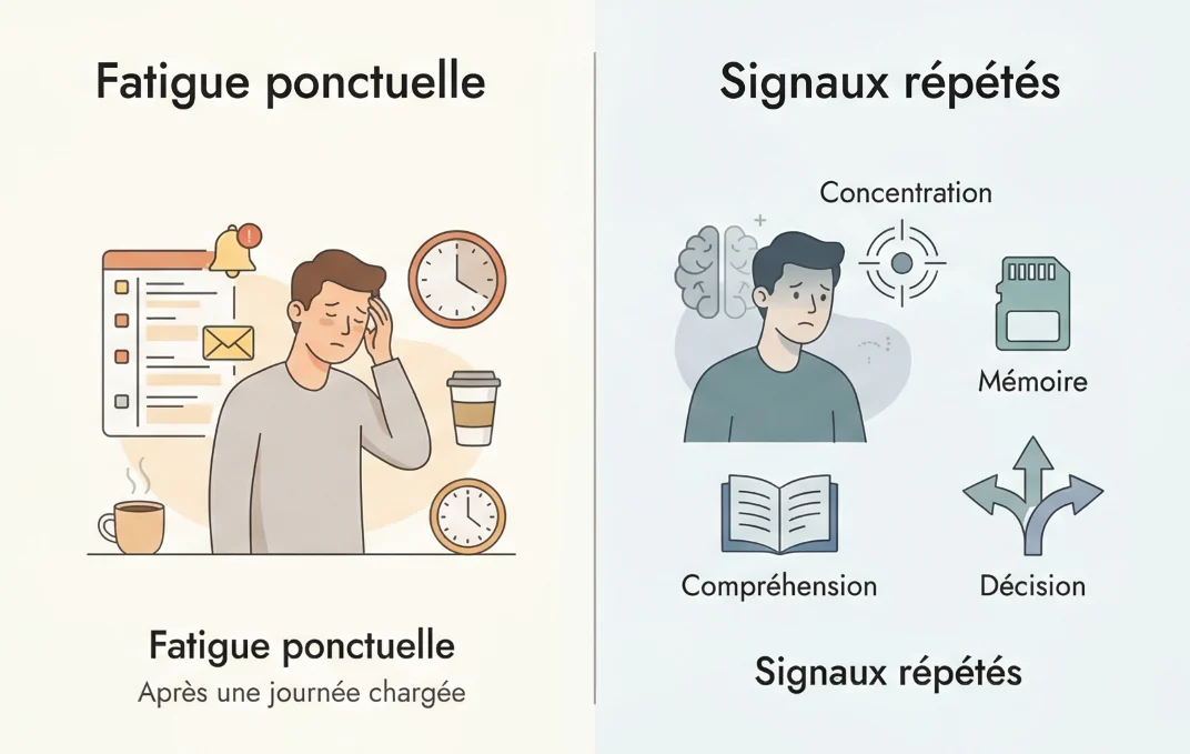 Schéma fatigue normale vs fatigue cognitive récurrente